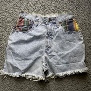 Vintage Steel Jean Shorts Womens Size 7 Blue High Rise Light Wash Distressed Y2K